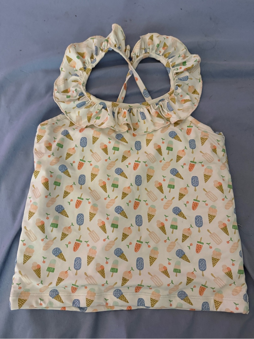 Toddler Cream Ice Cream Print Ruffle Halter Bikini Top